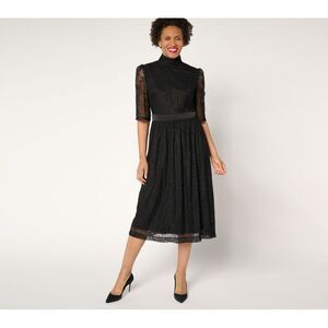Liberare Women's Petite Dress PXS Lace Lined Midi Black A682314